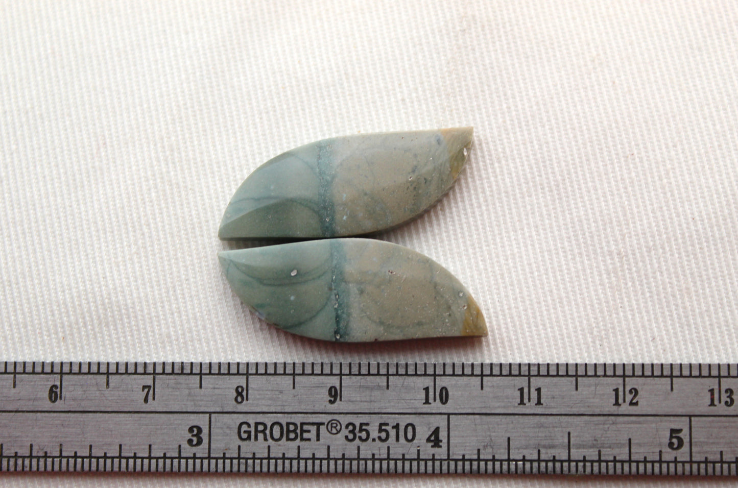 Thin Pair of green Jasper Cabochons