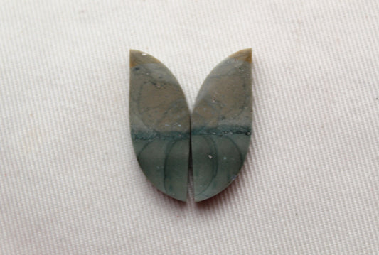 Thin Pair of green Jasper Cabochons