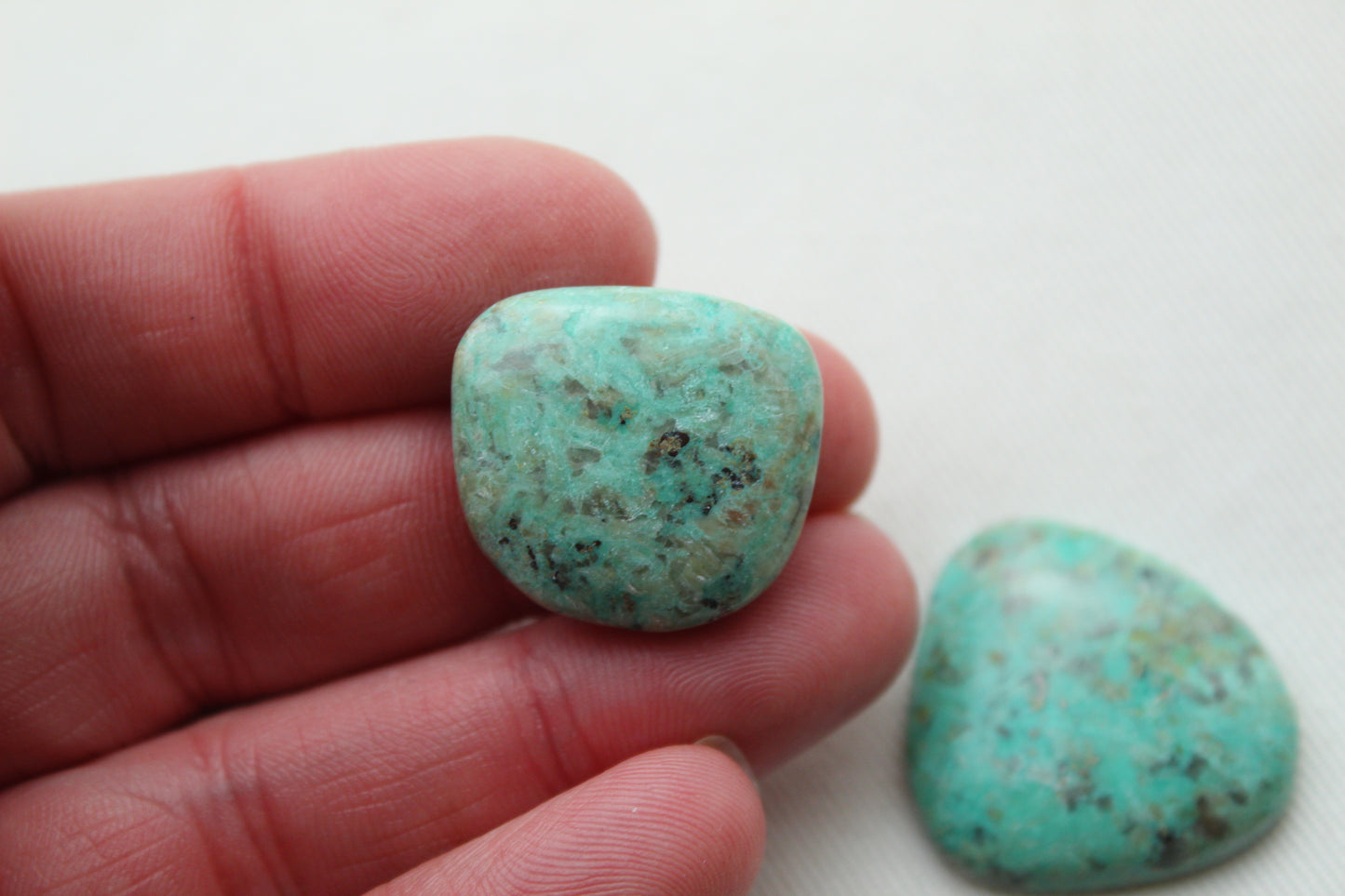 Deux Cabochons de forme libre Chrysocolle de qualité inférieure Pierre précieuse verte