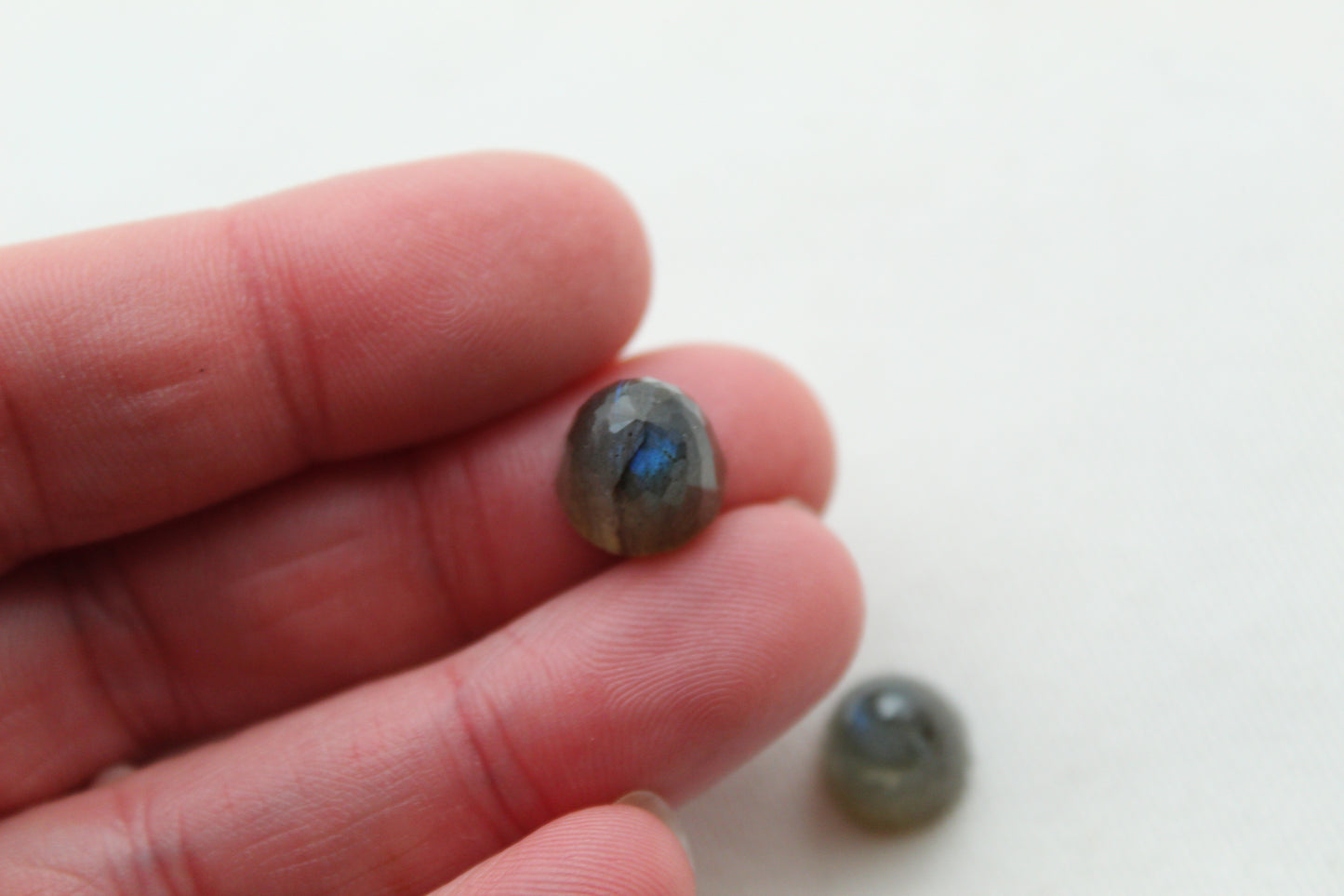 TWO Labradorite bullets round 10X9MM Gemstone faceted