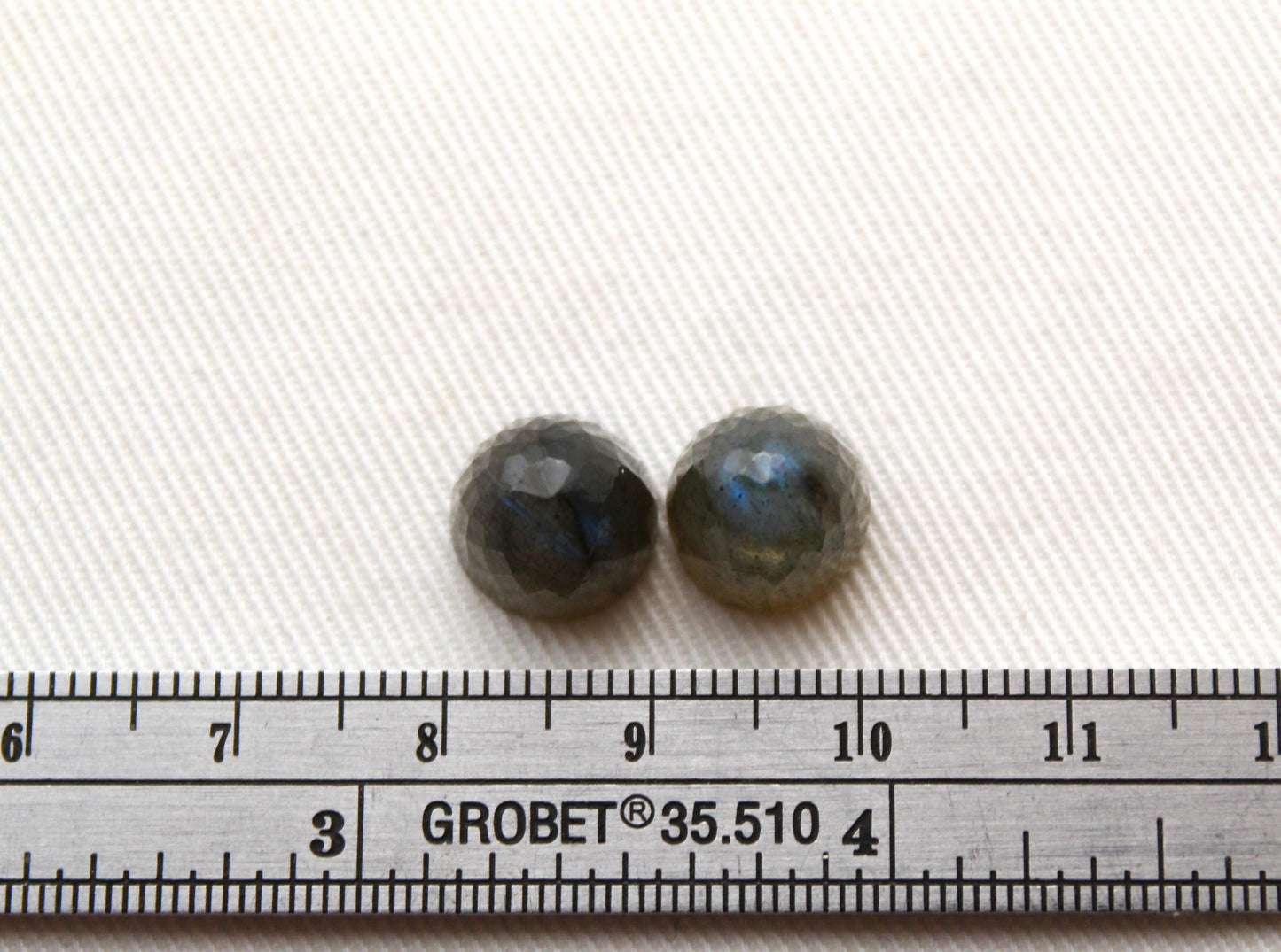 TWO Labradorite bullets round 10X9MM Gemstone faceted