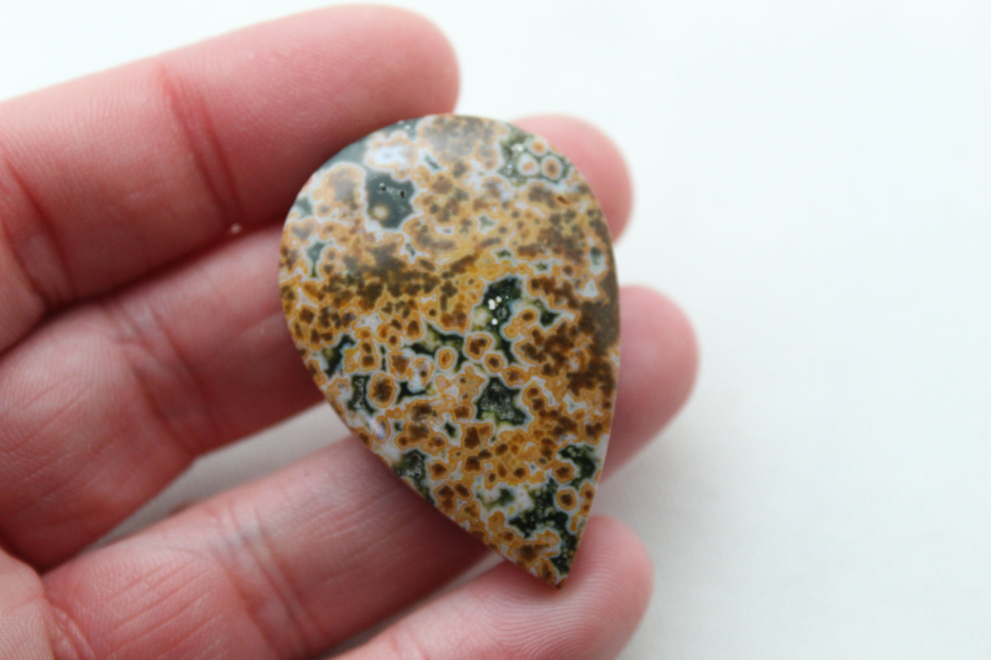 River Jasper Cabochon Gemstone yellow white green Pear