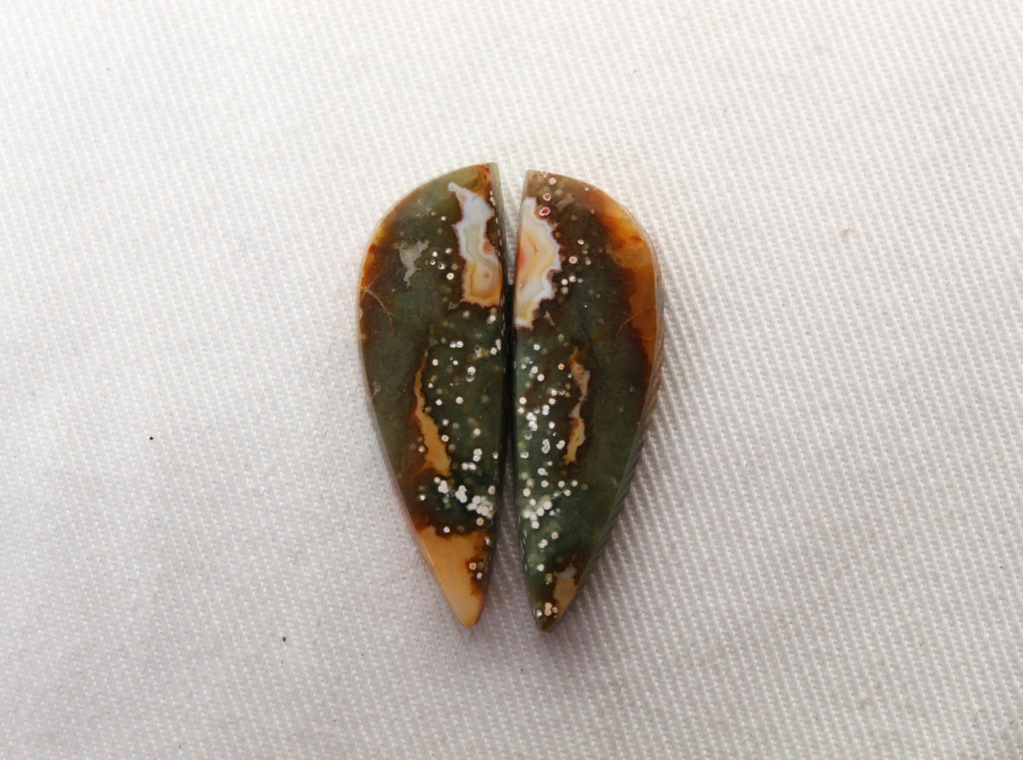 River Jasper Cabochon Pair Gemstone green yellow