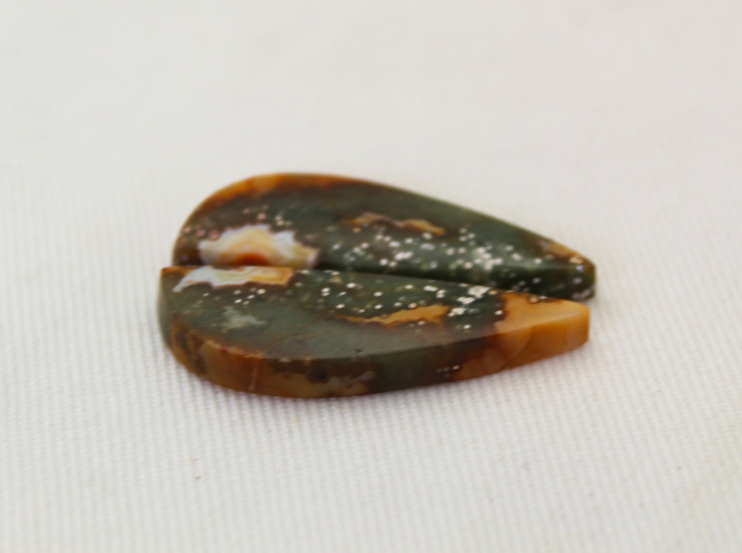 River Jasper Cabochon Pair Gemstone green yellow