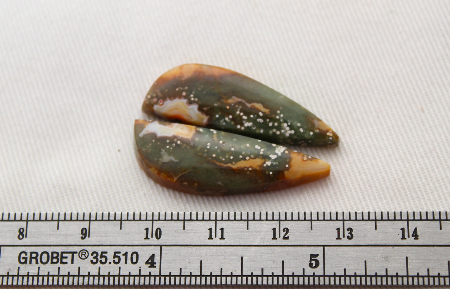 River Jasper Cabochon Pair Gemstone green yellow