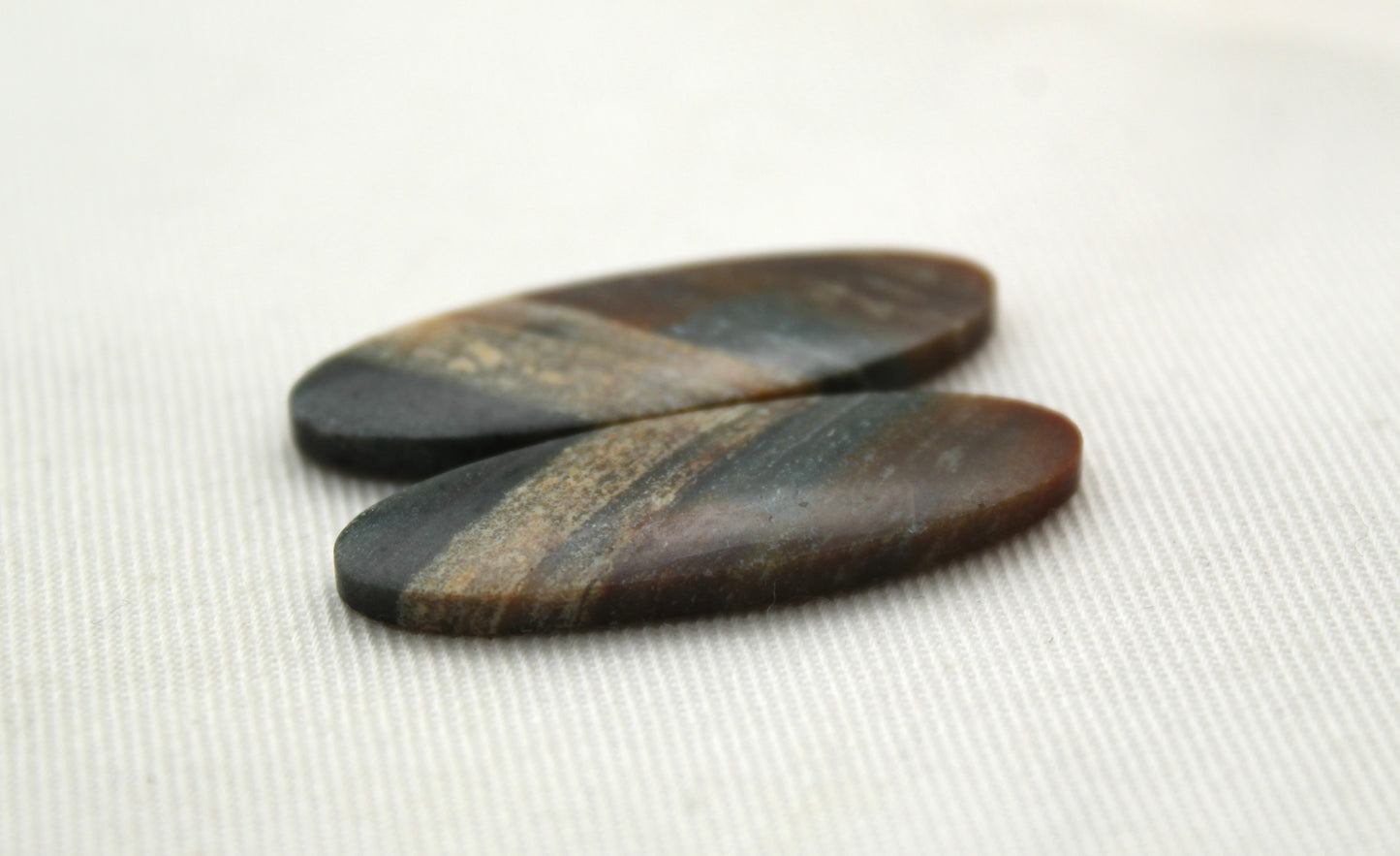 Pair of Indonesian Jasper Cabochons green beige brown Oval