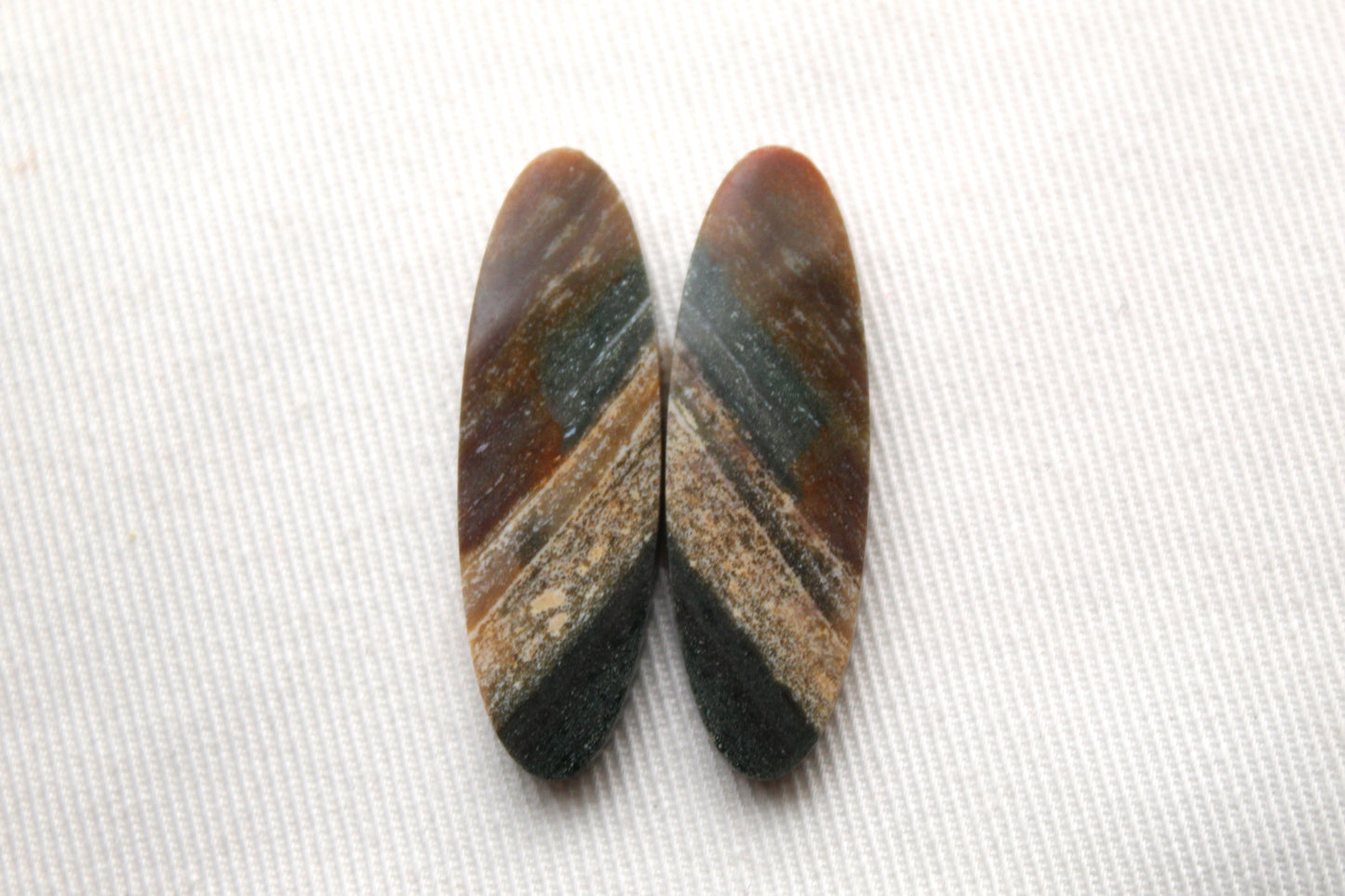 Pair of Indonesian Jasper Cabochons green beige brown Oval