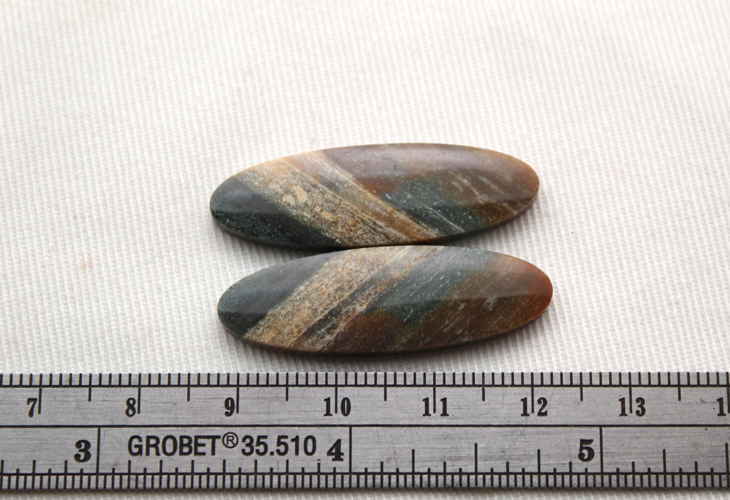 Pair of Indonesian Jasper Cabochons green beige brown Oval