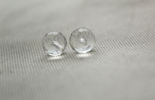 TWO Faceted Crystal balls Gemstone 8MM half drilled Clear