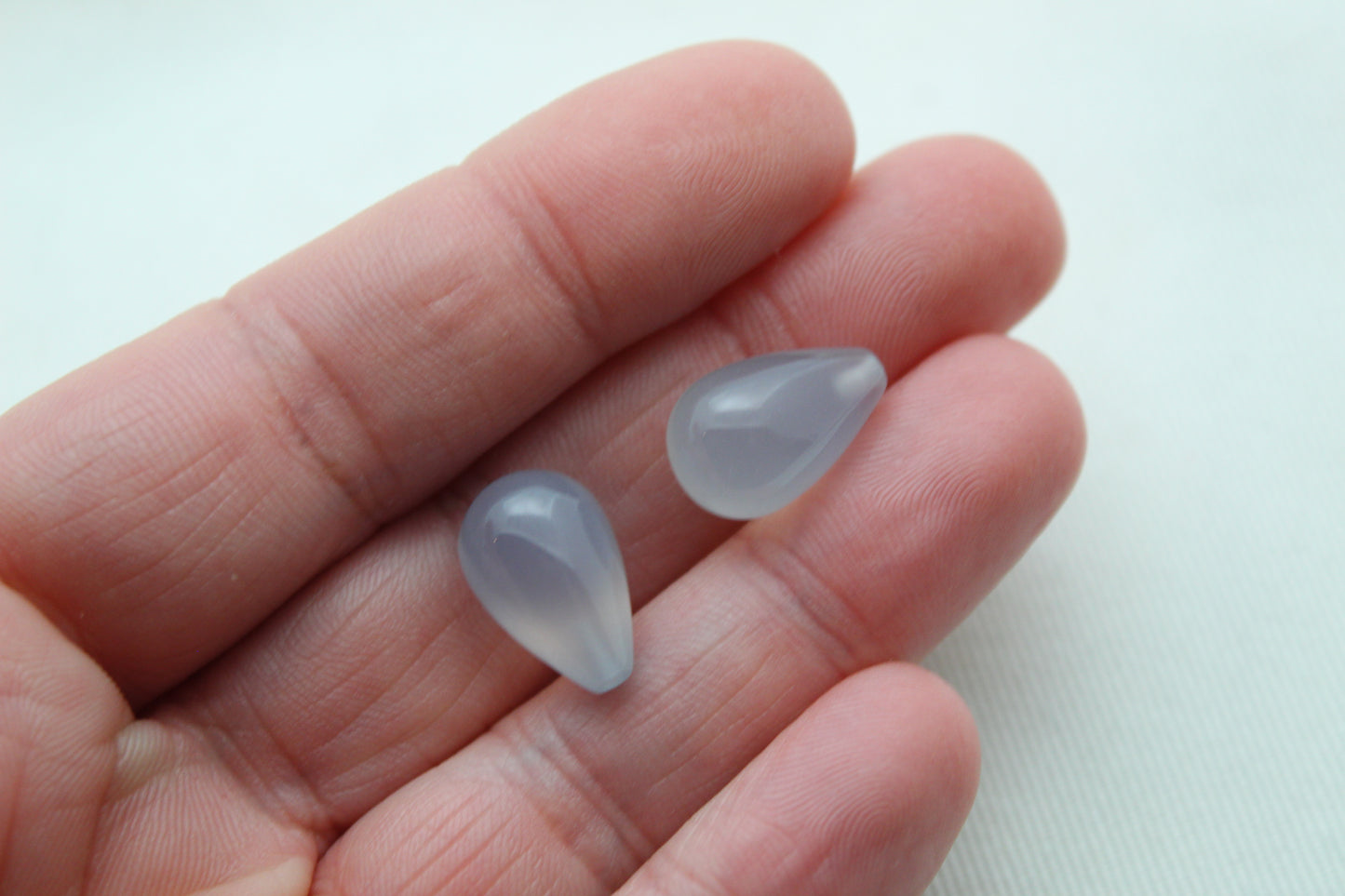 TWO Chalcedony smooth drop Beads Gemstones Ha;f drilled 10X15MM