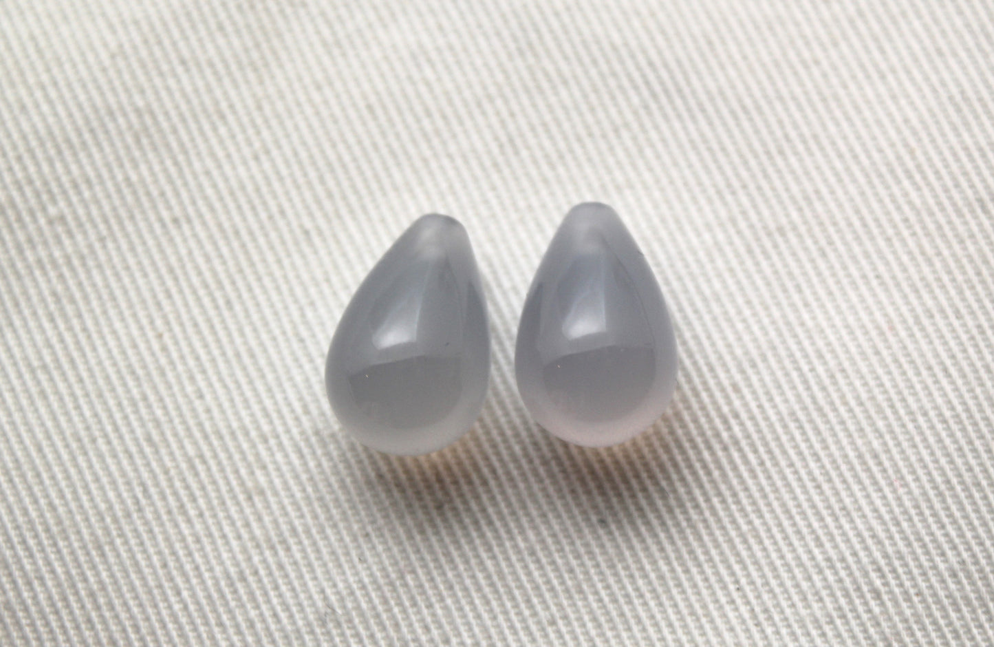 TWO Chalcedony smooth drop Beads Gemstones Ha;f drilled 10X15MM