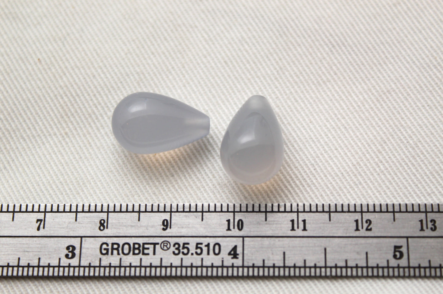 TWO Chalcedony smooth drop Beads Gemstones Ha;f drilled 10X15MM