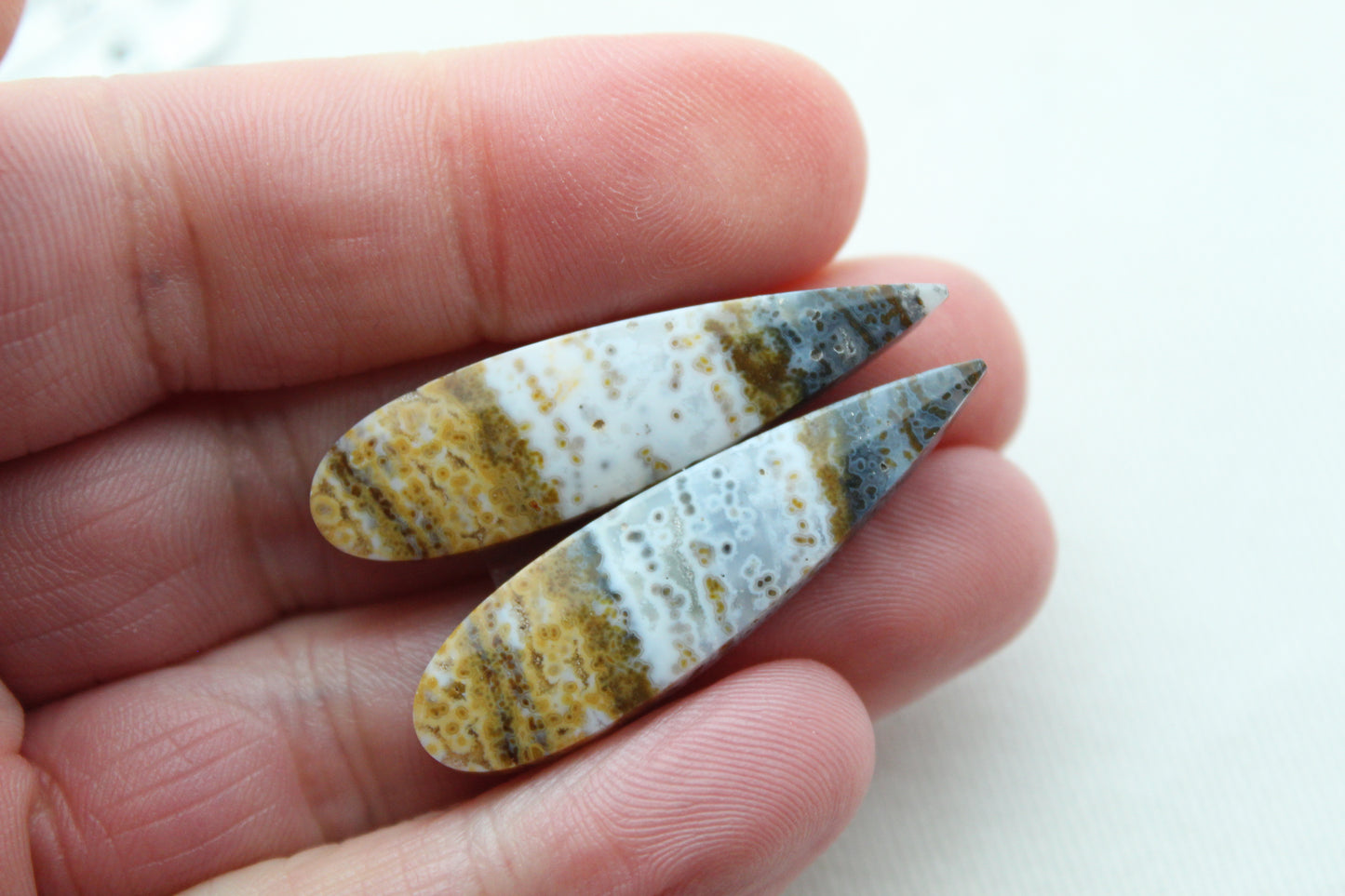 Blue River Jasper Cabochon Pair Gemstone teardrop