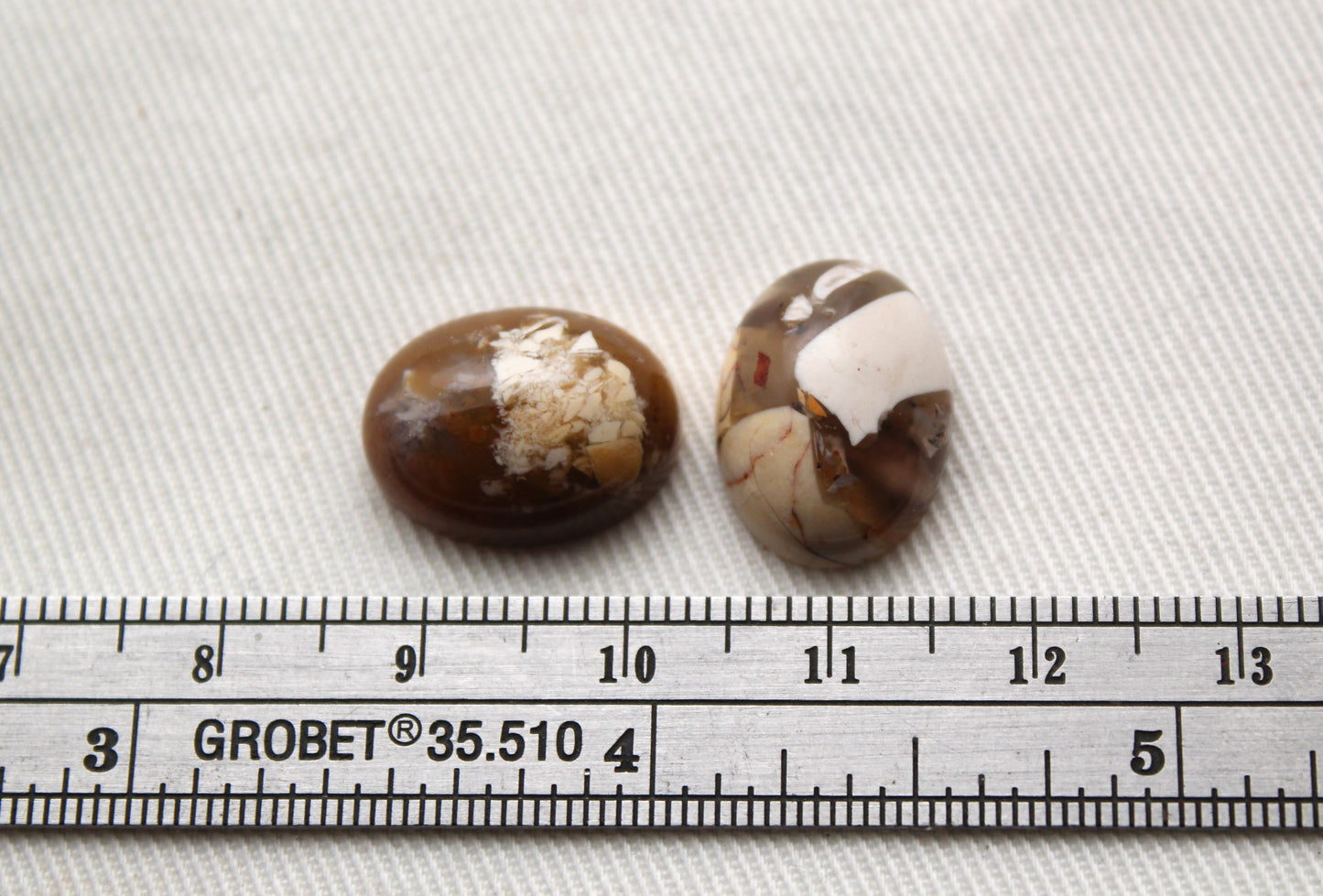 TWO oval cabochons of Brecciated Mookaite Gemstones 12X16MM