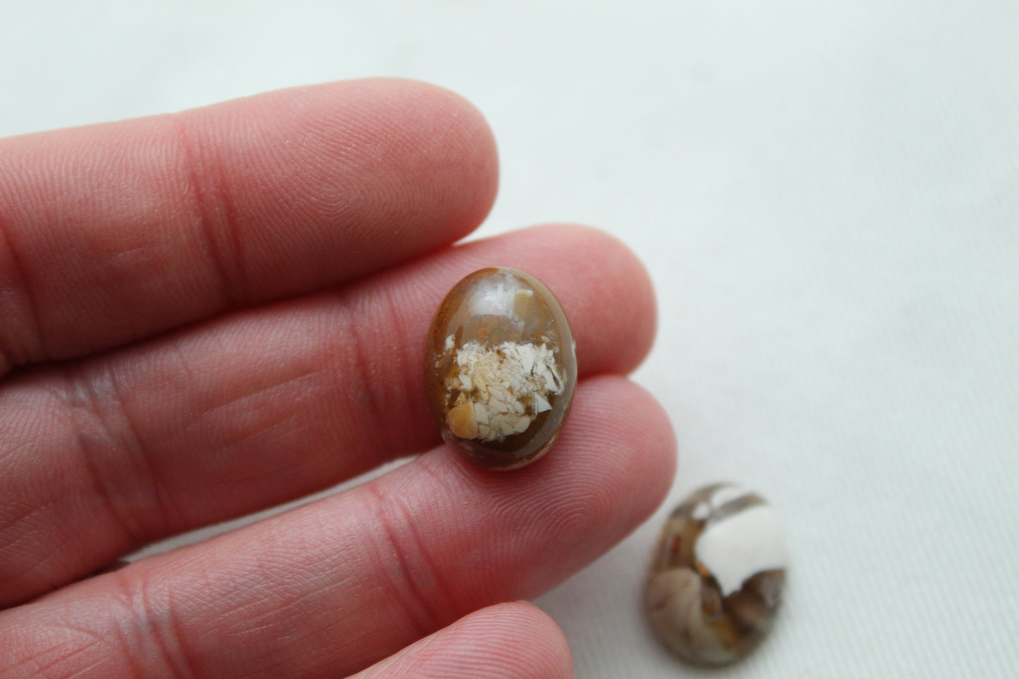 TWO oval cabochons of Brecciated Mookaite Gemstones 12X16MM