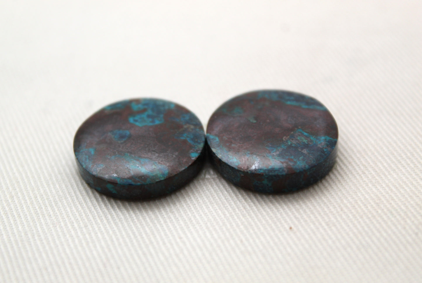 Pair round Chrysocolla Cabochons Blue Gemstone 20MM