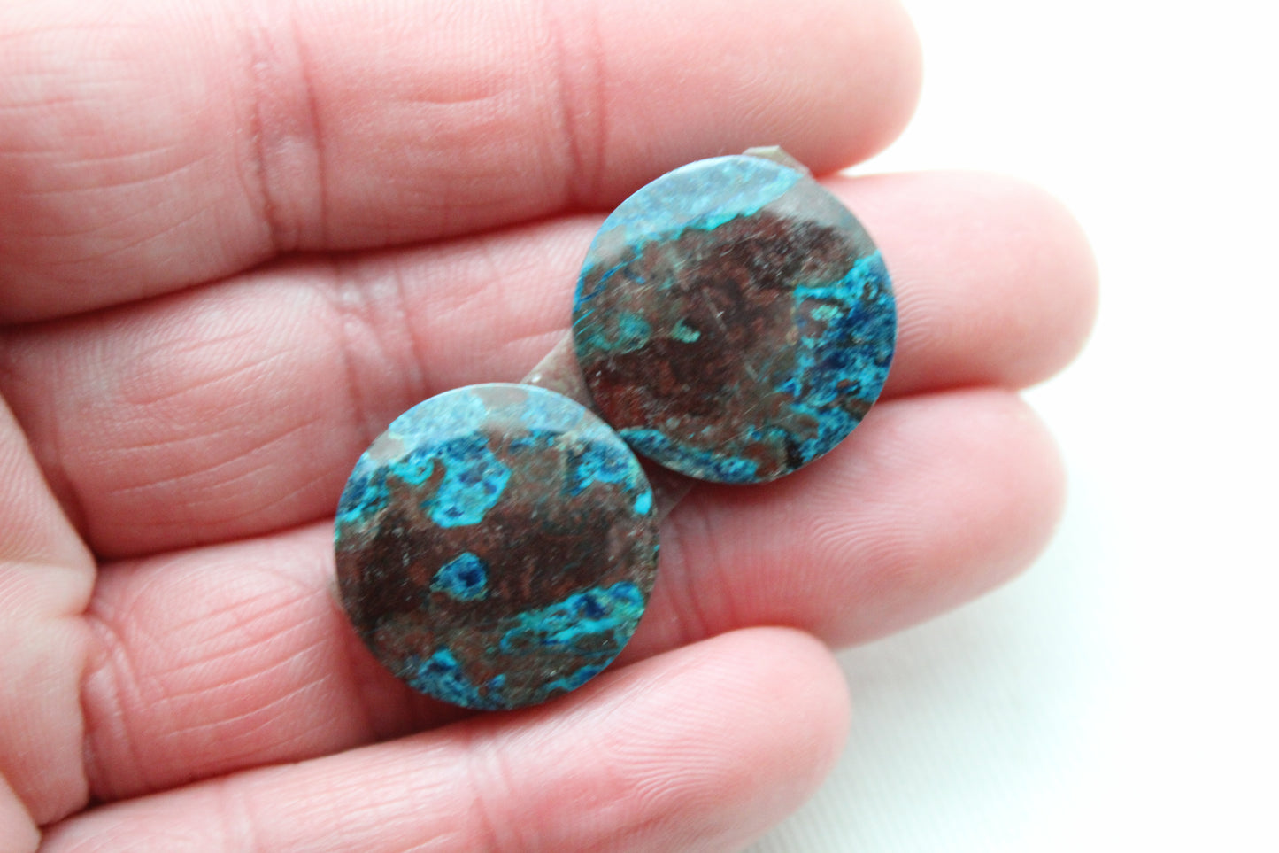 Pair round Chrysocolla Cabochons Blue Gemstone 20MM