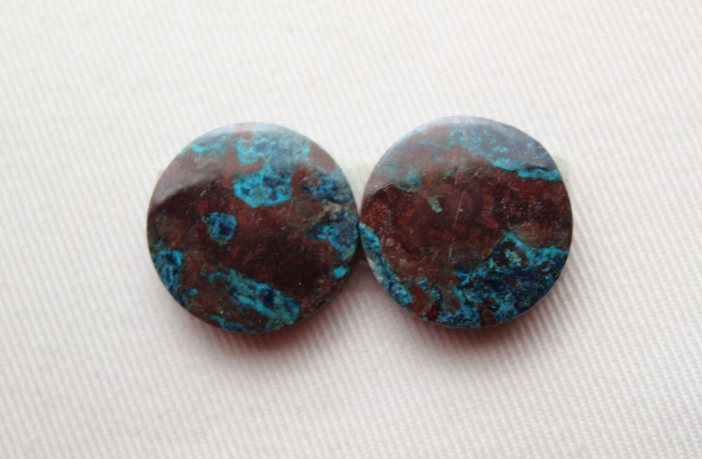 Pair round Chrysocolla Cabochons Blue Gemstone 20MM