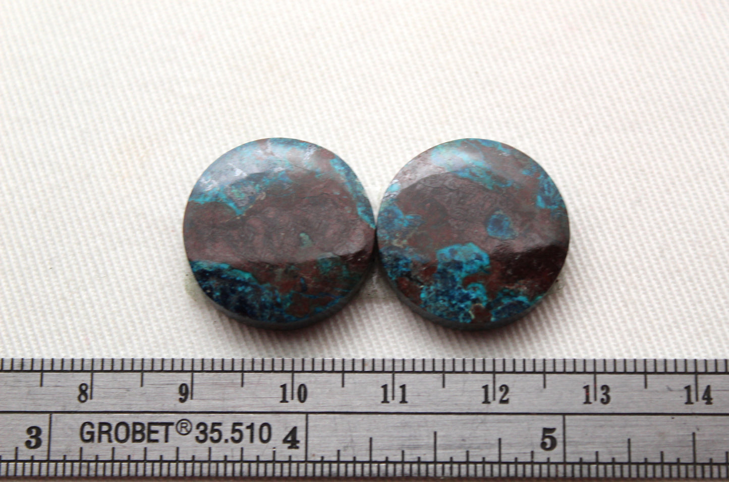 Pair round Chrysocolla Cabochons Blue Gemstone 20MM