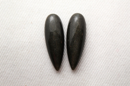 TWO Gold Obisidian pear Cabochon Gemstone 10x30 MM