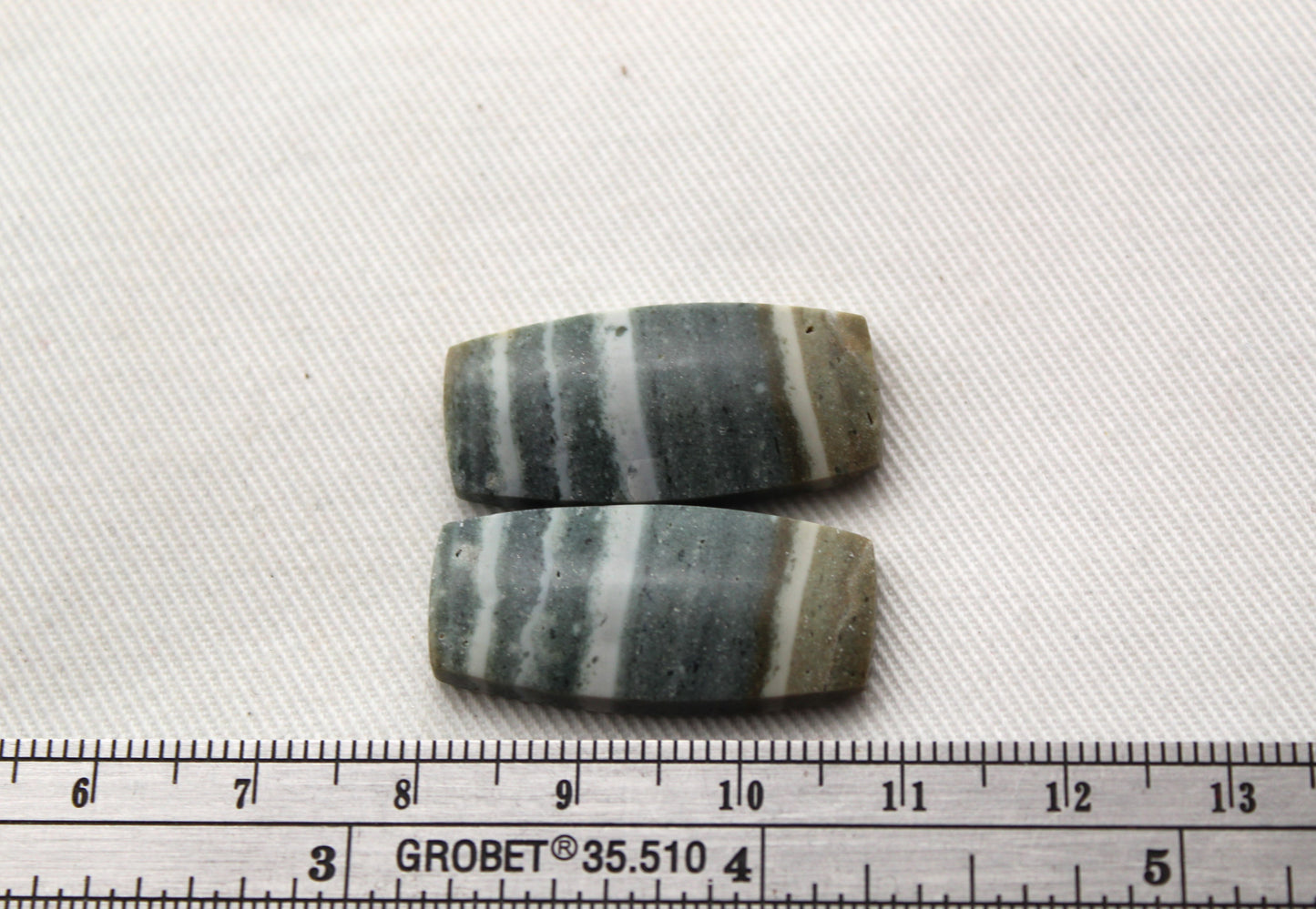 Pair of striped green Jasper Cabochons rectangle