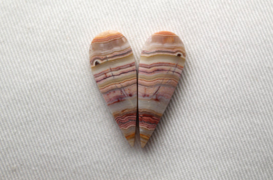 <tc>Paire d'Agates à bandes cabochon rose rouge blanc</tc>