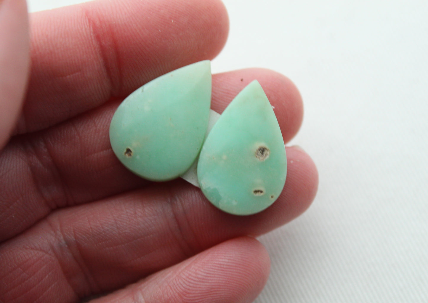 Chrysoprase Cabochon Pair Gemstone light green Drop