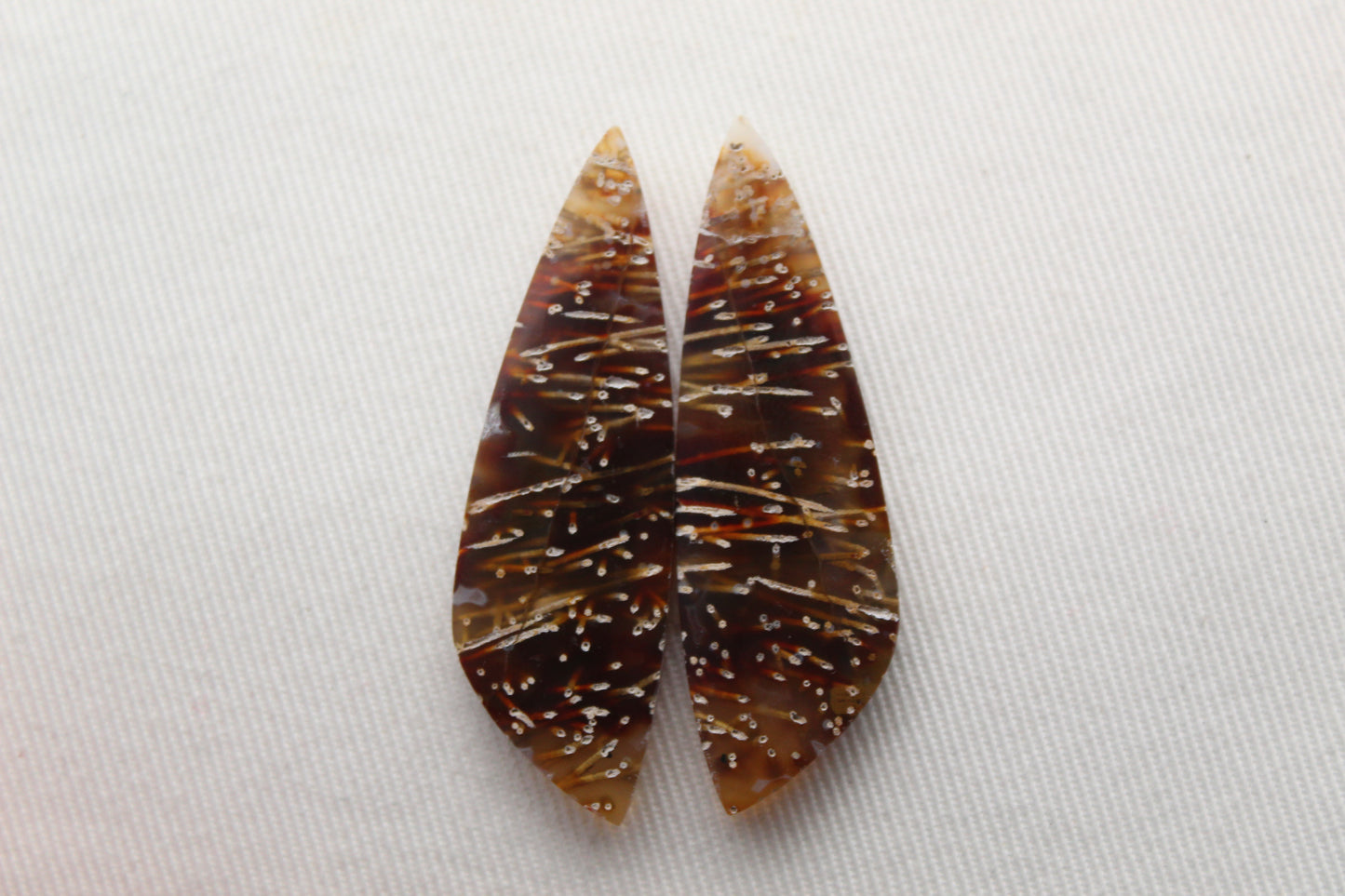 Long Tube Agate Cabochon Pair Transludent Gemstone