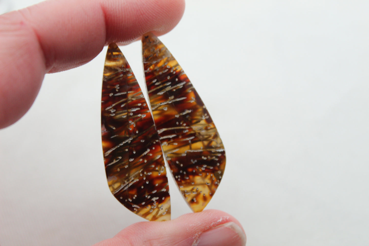 Long Tube Agate Cabochon Pair Transludent Gemstone