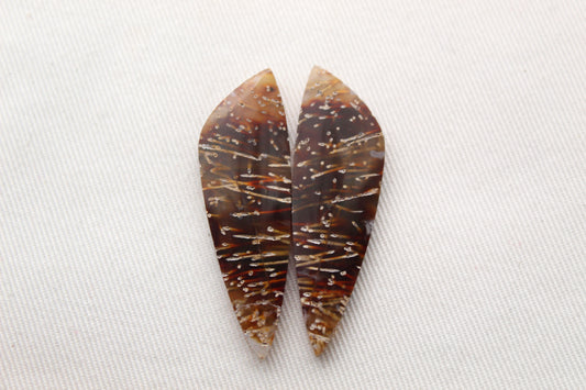 Long Tube Agate Cabochon Pair Transludent Gemstone