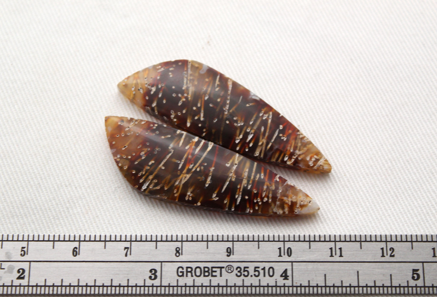 Long Tube Agate Cabochon Pair Transludent Gemstone