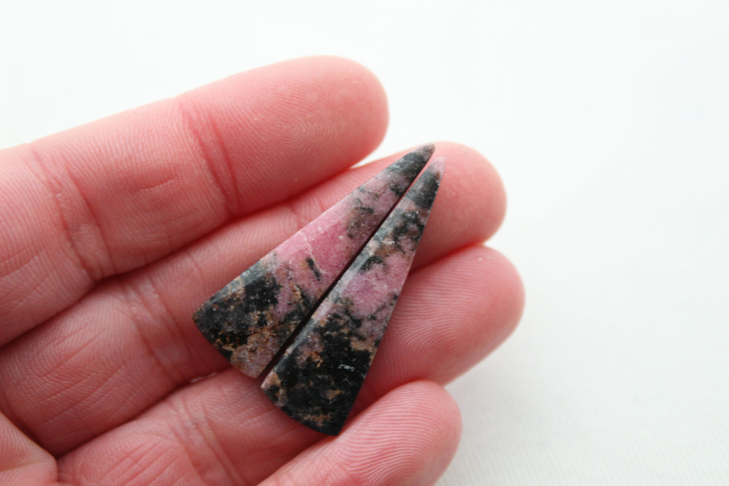 Pair of Rhodonite Cabochons Gemstone pink black