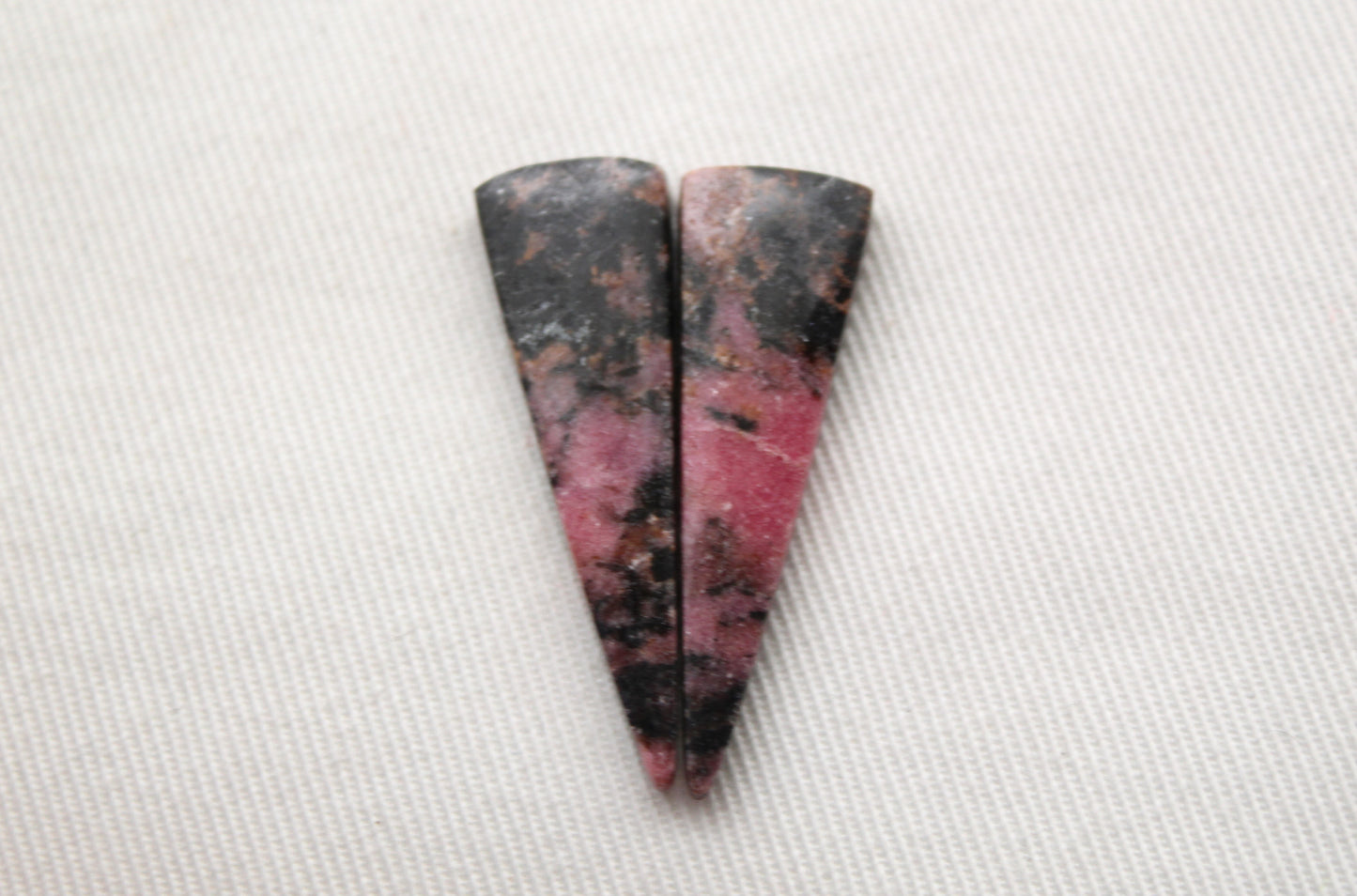 Pair of Rhodonite Cabochons Gemstone pink black