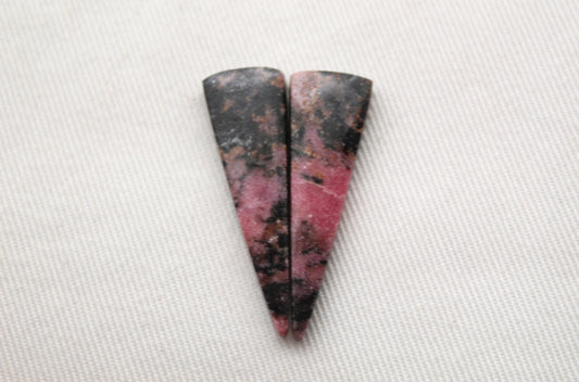 Pair of Rhodonite Cabochons Gemstone pink black