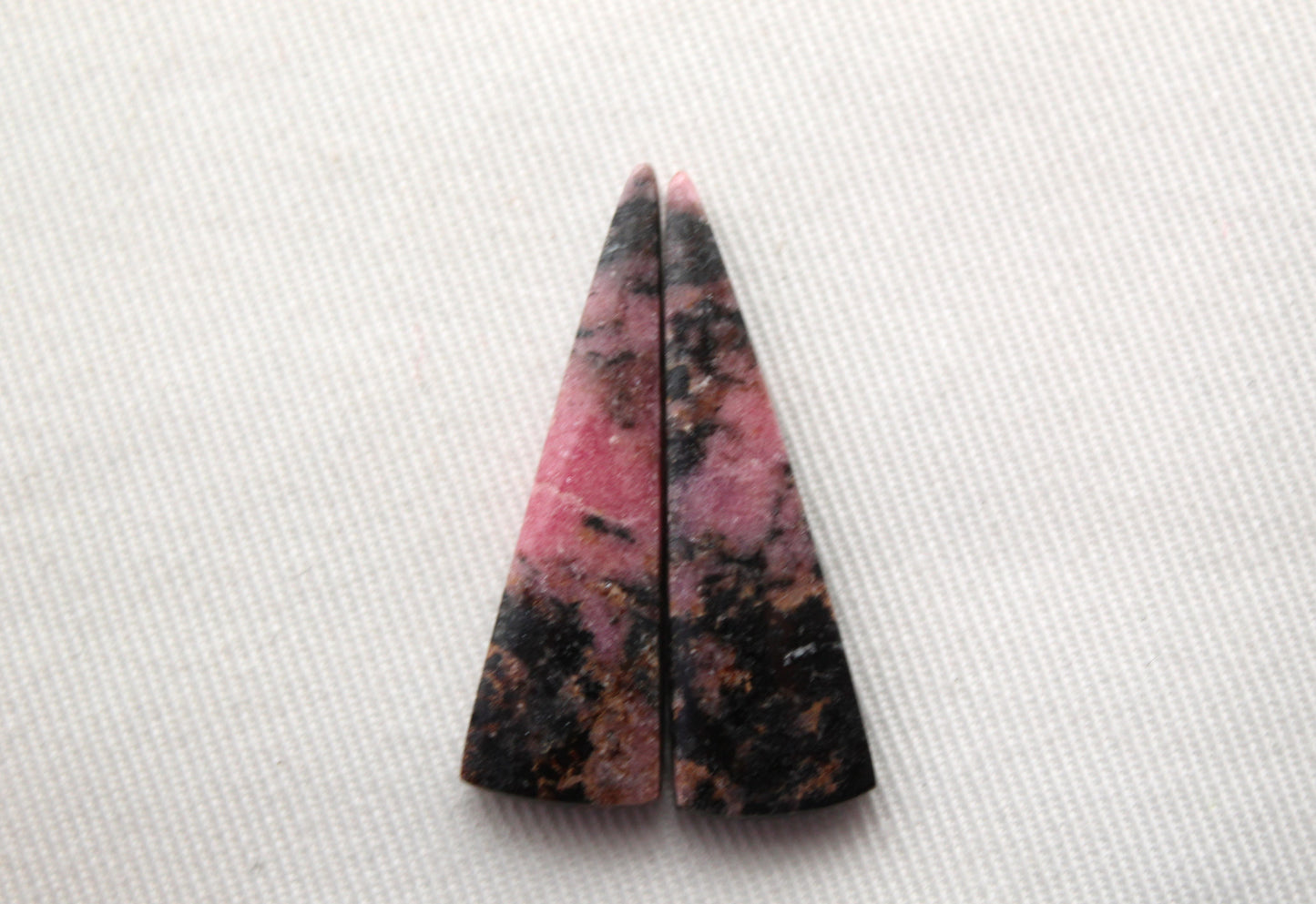 Pair of Rhodonite Cabochons Gemstone pink black