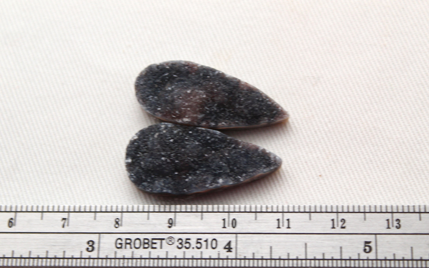 Black Druzy Pair Cabochons Drops