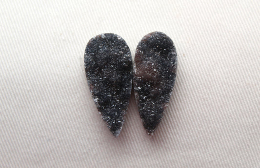 Black Druzy Pair Cabochons Drops