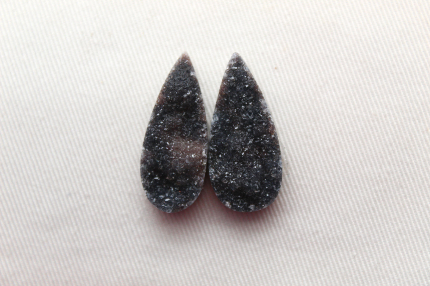 Black Druzy Pair Cabochons Drops