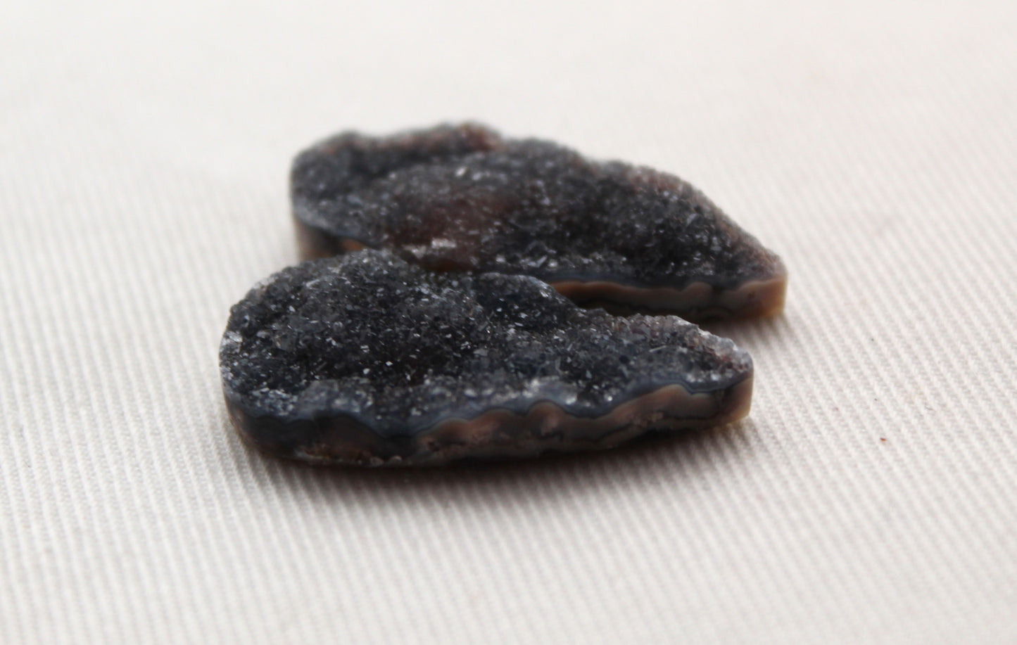 Black Druzy Pair Cabochons Drops