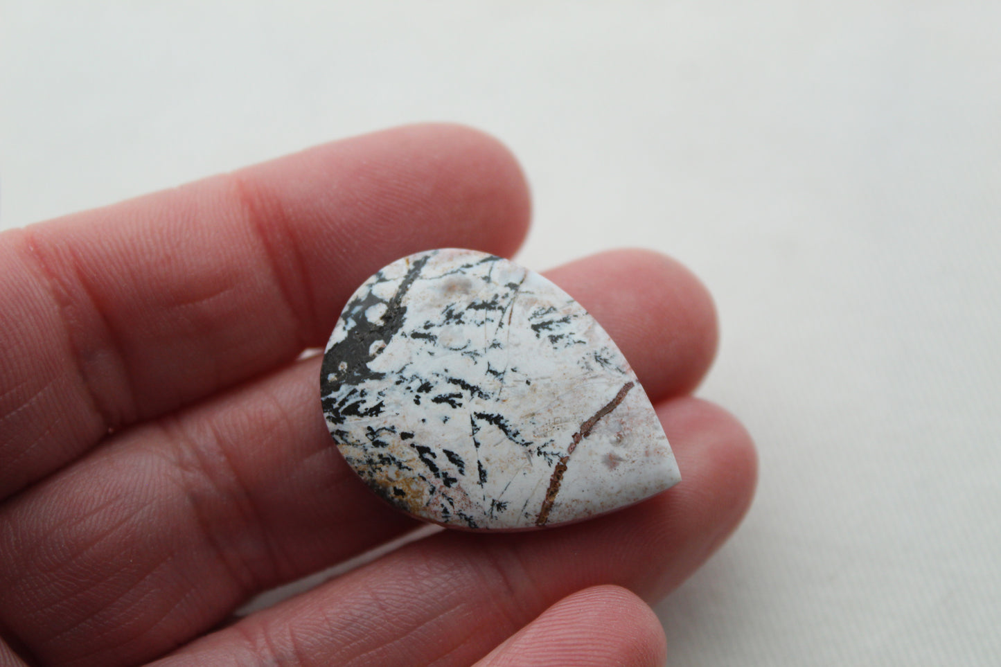 Dendritic Agate Cabochon Gemstone pear white black gemstone