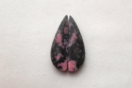 Pair of Rhodonite Cabochons Gemstone pink black