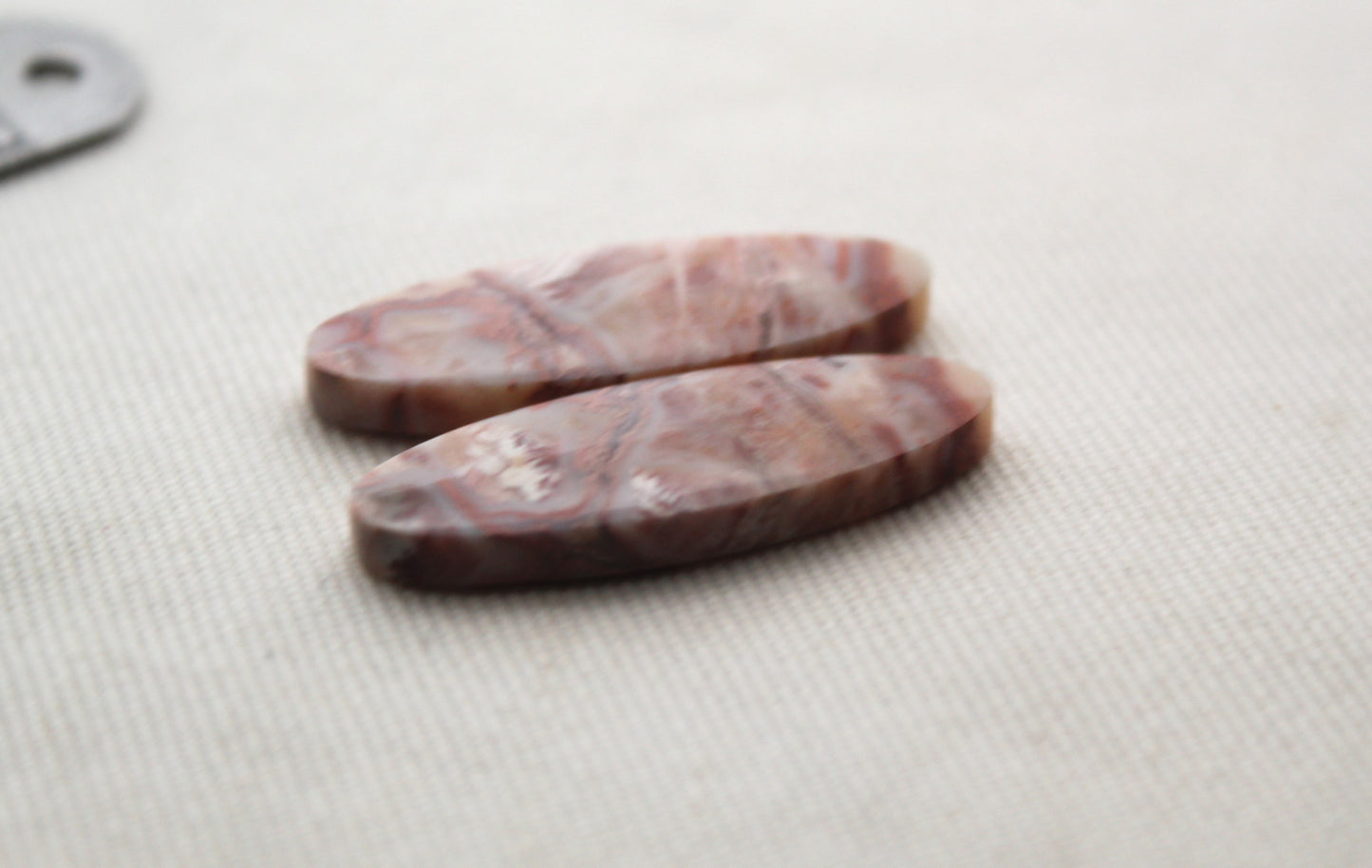 Banded Agates Cabochons Gemstone Pair pink white