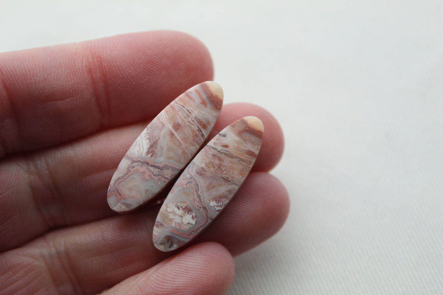 Banded Agates Cabochons Gemstone Pair pink white