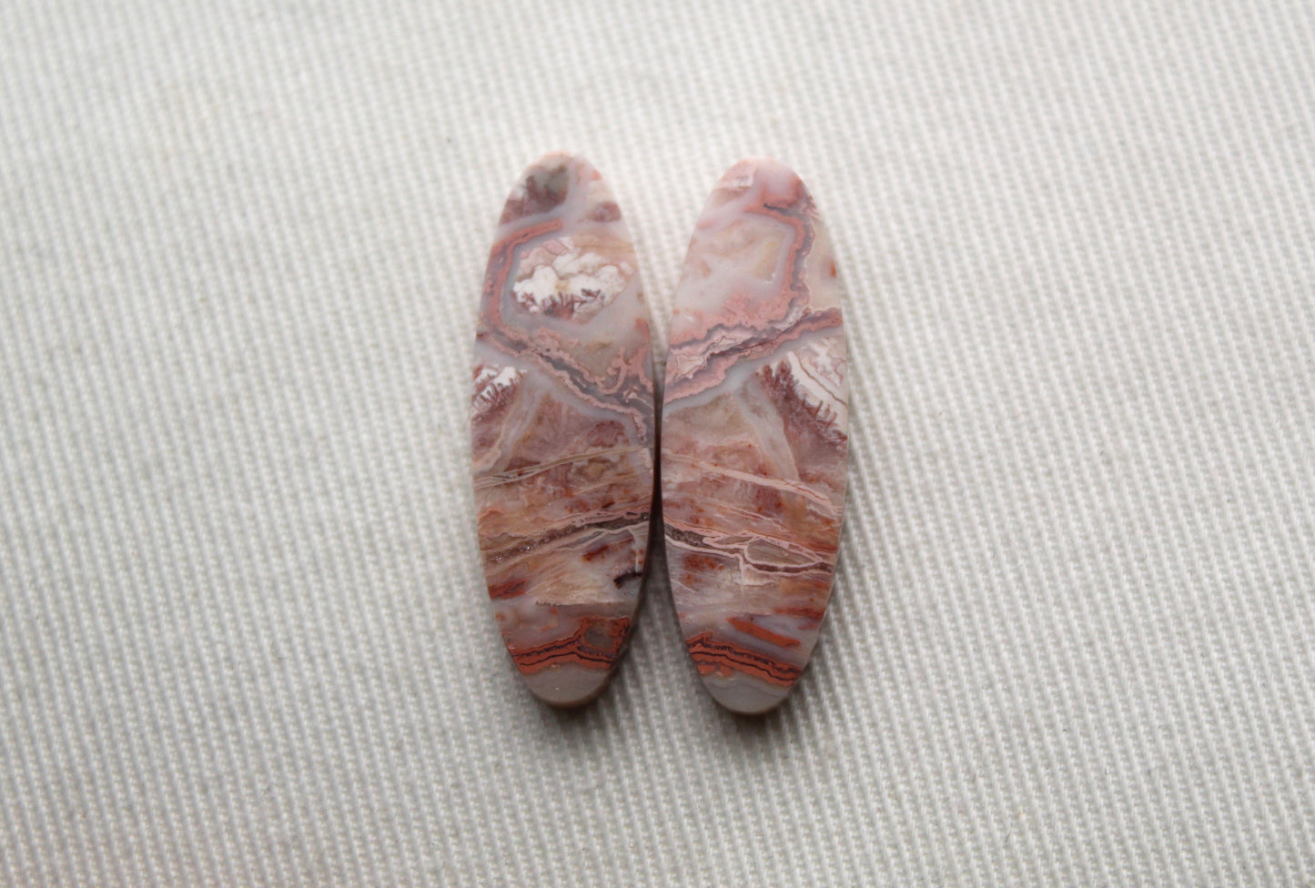 Banded Agates Cabochons Gemstone Pair pink white