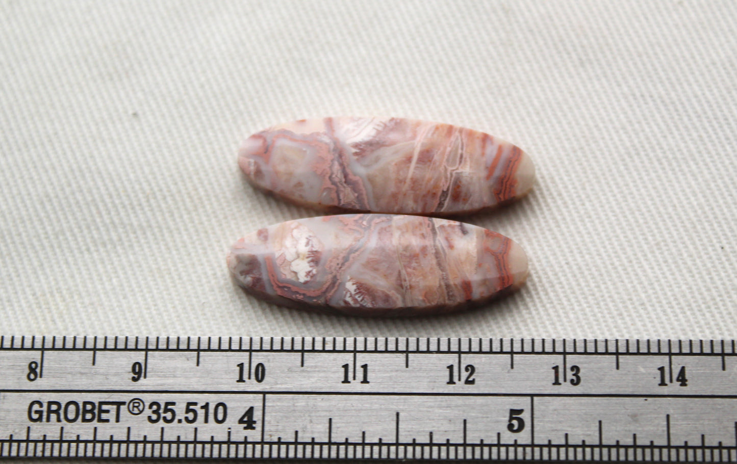 Banded Agates Cabochons Gemstone Pair pink white