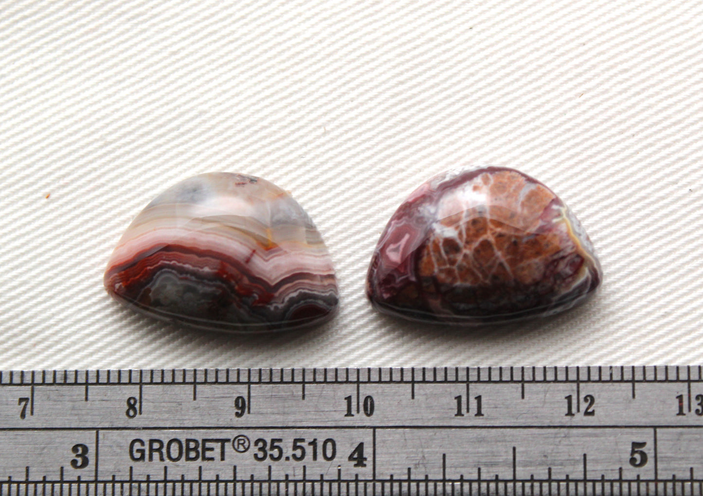 TWO Crazy Lace Agate Cabochons Gemstones Smiley 15X22MM