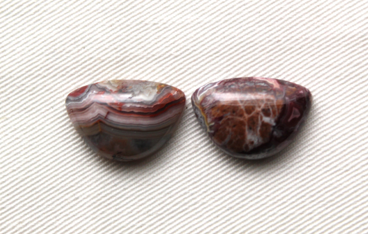 TWO Crazy Lace Agate Cabochons Gemstones Smiley 15X22MM