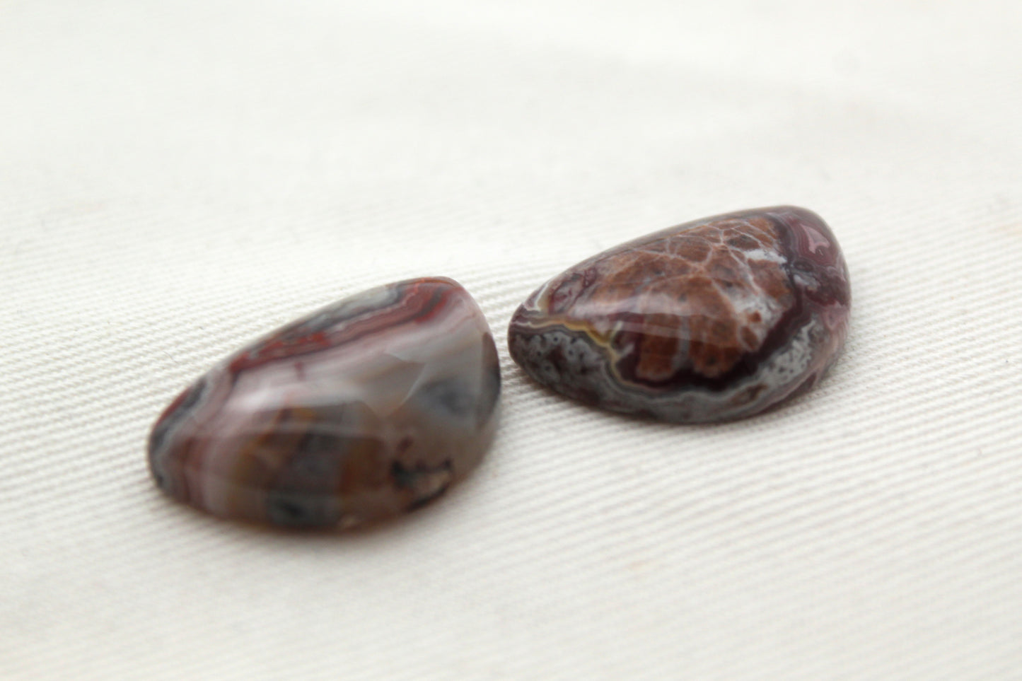 TWO Crazy Lace Agate Cabochons Gemstones Smiley 15X22MM
