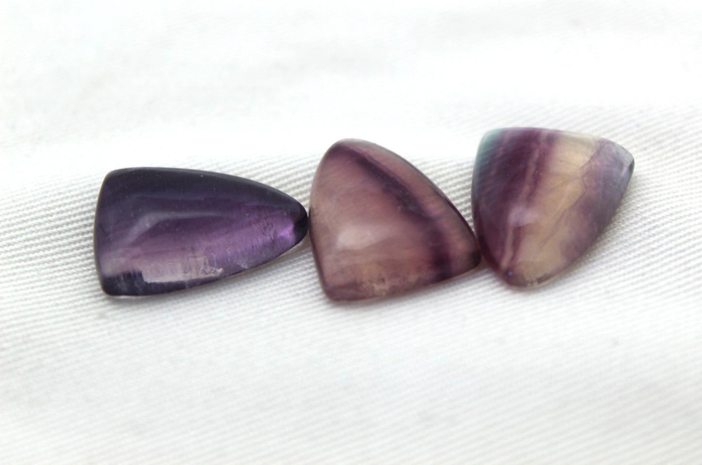 Lot of THREE shield Fluorite Cabochons 15X20 MM
