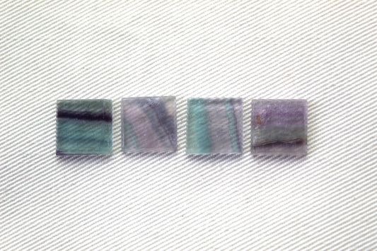 Lot of FOUR square FLAT Fluorite Cabochons 12MM